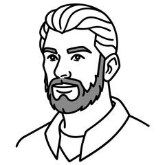 Obraz premium Bearded man in collared shirt black and white line drawing