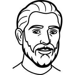 Male face with beard in black and white outline drawing
