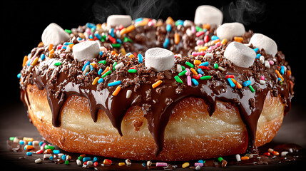 Glazed and decorated donuts, showcasing a variety of flavors and toppings, with vibrant icing colors, perfect for a sweet treat or dessert	