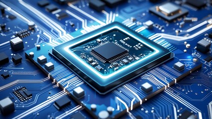 Detailed blue computer chip ai generated