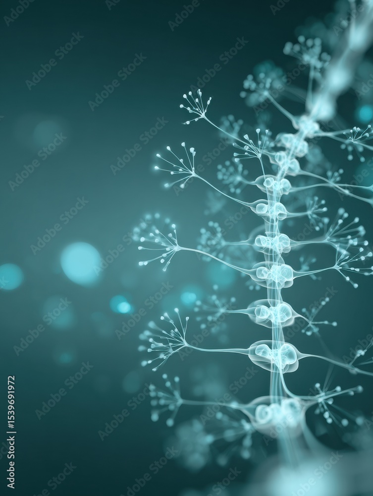 Poster minimalistic depiction of the spinal cord with nerve branches against a soothing background