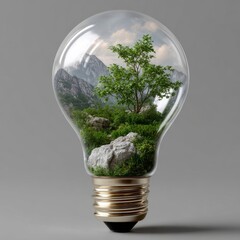 Miniature Mountain Landscape Inside Glass Lightbulb