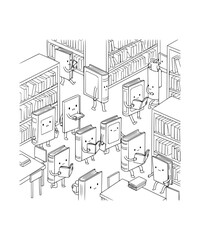 A library full of walking books