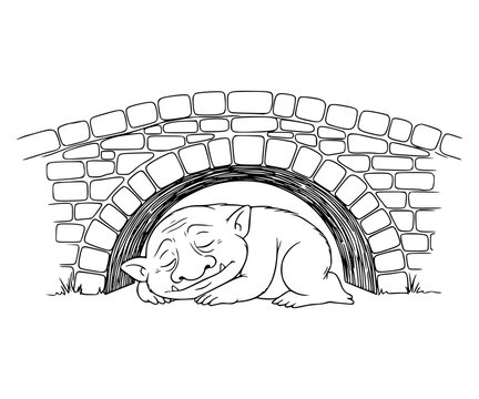 A sleepy troll under a bridge