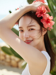 아름다운 여성, 여름 휴가와 라이프스타일
