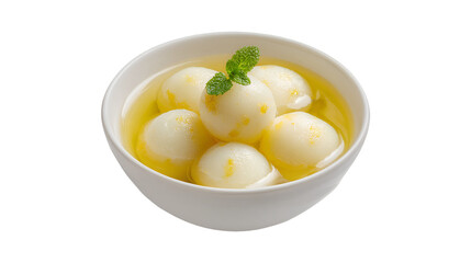 Sweet Rasgulla Indian dessert in a bowl garnished with mint