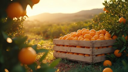 Harvesting fresh oranges in a vibrant orchard at sunset nature photography scenic view agricultural concept