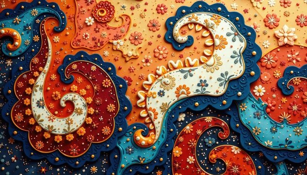 Abstract paisley pattern with muted earth tones and flowing lines , neutral, minimal