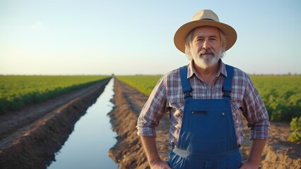 Farmer tending crops rural field portrait daytime close-up sustainable agriculture