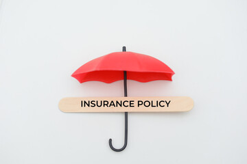 Red umbrella and paper tag with the word REINSURANCE insurance reform concept