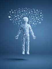 Obraz premium Nervous Icons Surround Transparent Figure Representing Human Emotions in a Digital Environment