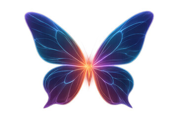 Colorful, vibrant butterfly with glowing wings, isolated on a transparent background, perfect for fantasy or nature-themed projects
