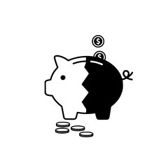 Obraz premium Vector illustration of a piggy bank with crack or broken half, and coins falling out - economic crisis, recession, or personal financial loss concept
