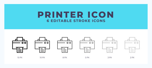 Printer icon set with different stroke. Vector illustration with editable stroke.