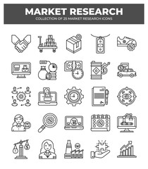 Market Research Icons: Collection of 25 Essential Business Research Line Icons