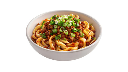 Delicious Noodles Ground Meat and Green Onions Bowl of Noodles