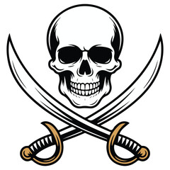 pirate skull and crossed cutlasses isolated vector