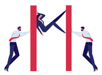 Concept of stress caused by work or mental pressure at work, forcing overwork and professional burnout, businesswoman to work under high pressure