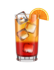 Refreshing Tequila Sunrise Cocktail in a Glass with Ice and Orange Slice, transparent background