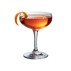 Sparkling Aperol Spritz Cocktail in Coupe Glass with Orange Twist Garnish Perfect for Menus and Drink Recipes, transparent background