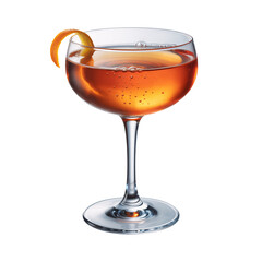 Sparkling Amber Cocktail in Coupe Glass with Orange Twist Garnish A Refreshing Drink Photography, transparent background