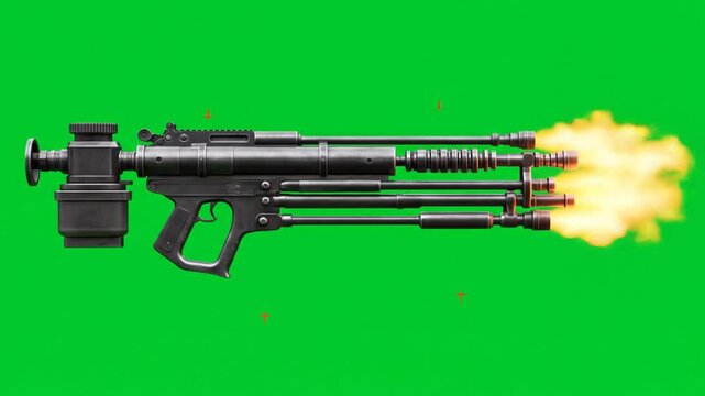 Futuristic weapon firing orange flame
