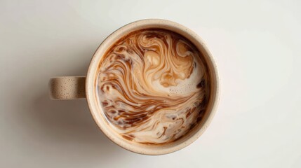 Cup of Coffee with Cream Swirls on a Light Background