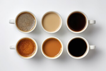 Variety of Coffee Cups Displayed on White Background for Beverage Themes