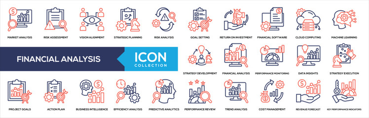 Financial Analysis Line Color Icon Collection