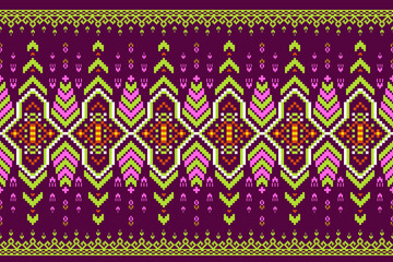 Geometric pixelated Arabic patterns on the fabric reflect the ornate and ethnicity,grid floral,grid colourful, backgrounds, seamless grid design for carpet,textile,textured,wallpaper,print,decorate