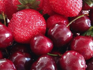 close up of red cherries