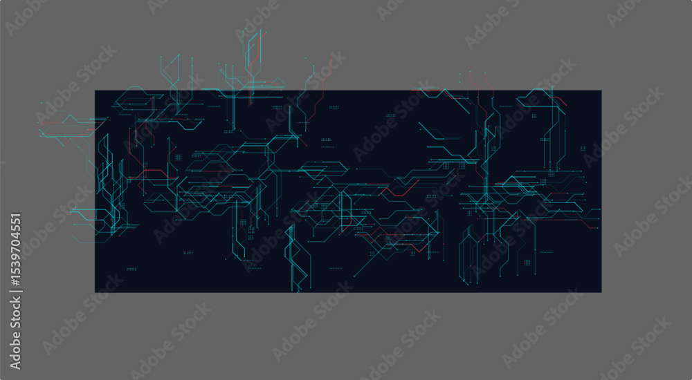 Aufkleber Circuit Board Background. Abstract Digital Connections, Glowing Data Lines, Neural Grid for AI Systems, Cyber UI, and Machine Learning Interfaces. Cyberspace Dark BG. Vector Illustration.