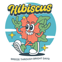 Vector Illustration of Hibiscus Flower Mascot with Retro Cartoon Mascot Available for Logo Badge
