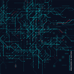 Futuristic Technology Grid Background. Abstract Circuit Blueprint With Dynamic Precision Lines And Microchip Nodes. Ideal For Innovation, AI, Robotics, Engineering Projects. Vector Illustration.
