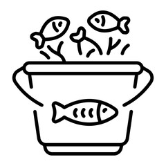 A linear style icon representing fish bucket