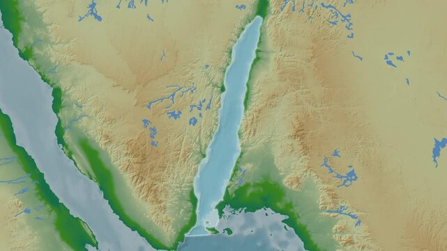 Gulf of Aqaba. Close-up on a colored elevation map