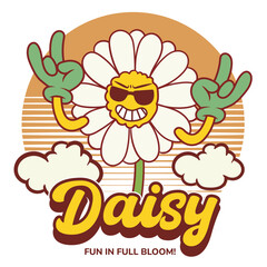 Vector Illustration of Daisy Flower Mascot with Retro Cartoon Mascot Available for Logo Badge