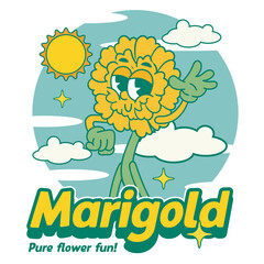 Vector Illustration of Marigold Flower Mascot with Retro Cartoon Mascot Available for Logo Badge