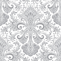 Damask style pattern, paisley floral pattern, grey and white colors. Seamless floral pattern-748.