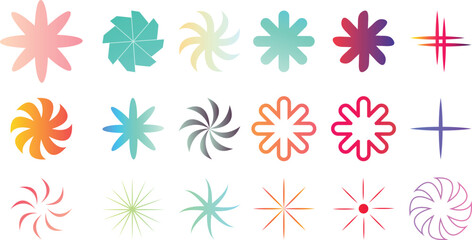 Big set of abstract vector geometric shapes Simple Star and Flower Basic Shapes.