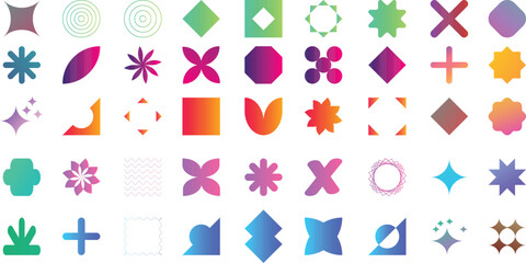 Organic Line Art with Fluid Curves and Forms, Retro Futuristic Vector Icons and Symbols