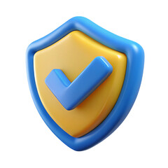 3d render yellow shield check mark icon isolated on transparent background