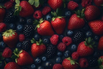 Fototapeta premium Fresh Vibrant Berries on Dark Background for Culinary Design
