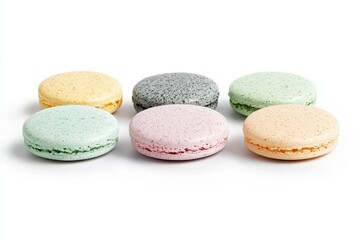 Fototapeta premium Colorful Macarons in a Row on White Background Fresh Treats