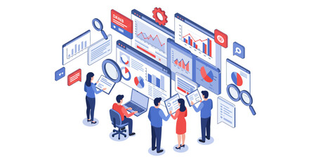 Data analysis and teamwork illustration for business strategy and project planning vector illustration