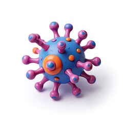 Microscopic View of a Spiky Virus Particle on White Background