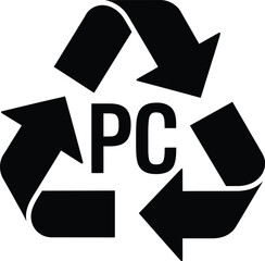 PC Recycle Icon, Plastic Resin Identification Code, Polycarbonate Recycling Symbol Vector Illustration.