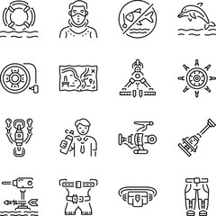 Set of Angling Outline Style Icons 


