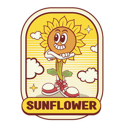 Vector Illustration of Sunflower Mascot with Retro Cartoon Mascot Available for Logo Badge