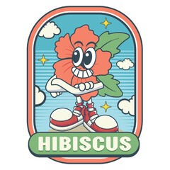 Vector Illustration of Hibiscus Flower Mascot with Retro Cartoon Mascot Available for Logo Badge
